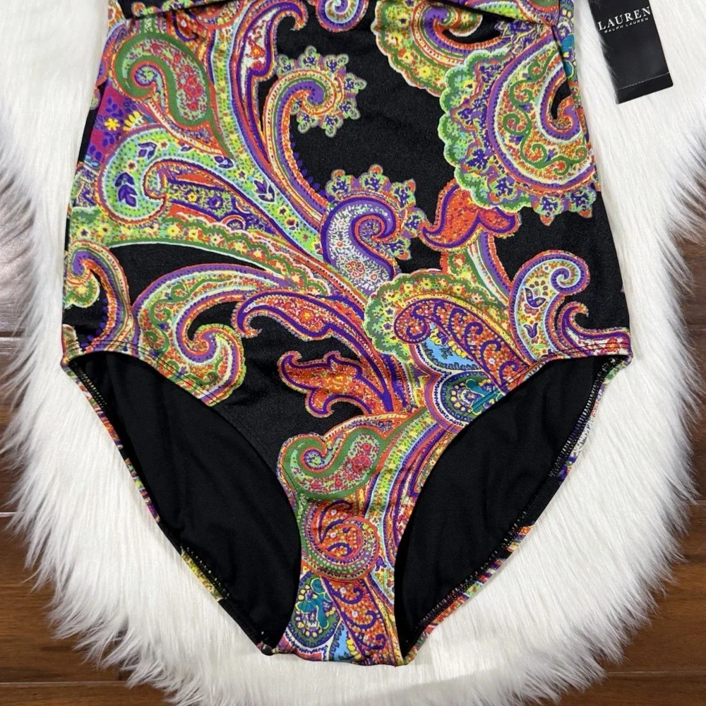 Lauren Ralph Lauren Women's Size 12 Paisley Halter Cut Out One Piece Swimsuit